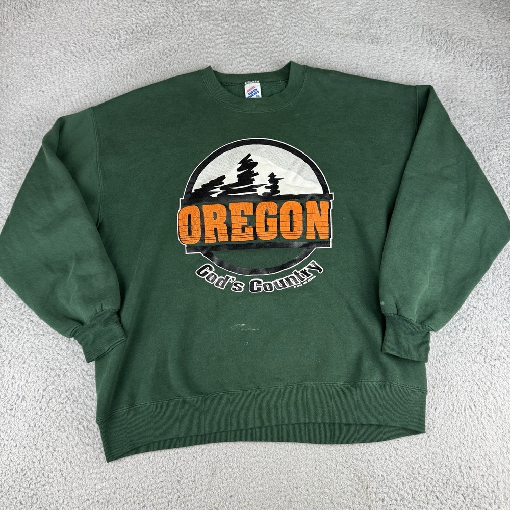 Vintage Oregon Gods Country Crewneck Sweater 90s Green‎ Men's Size Xl Jerzees